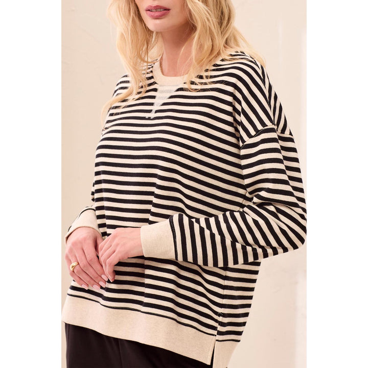 Long Sleeve Crew Neck Drop Shoulder Knit Top