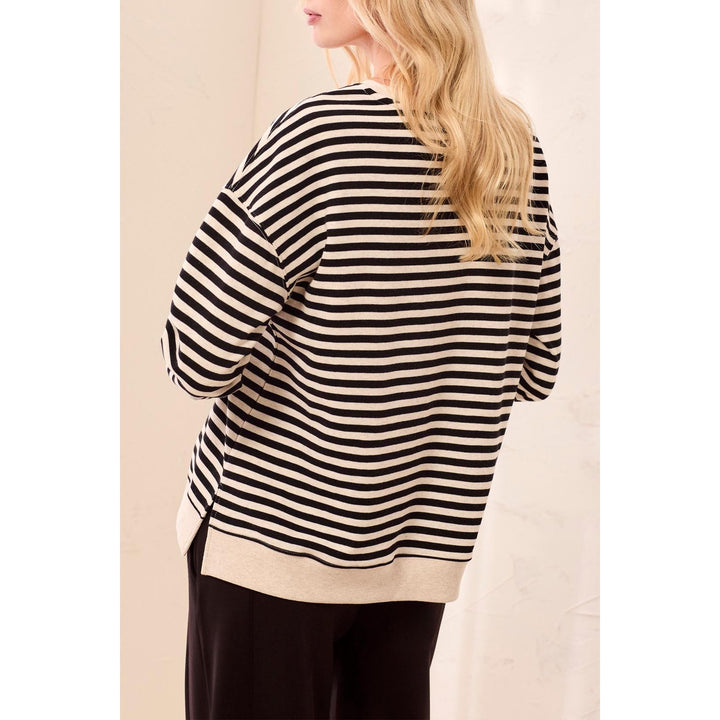 Long Sleeve Crew Neck Drop Shoulder Knit Top
