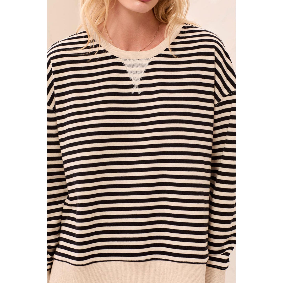 Long Sleeve Crew Neck Drop Shoulder Knit Top