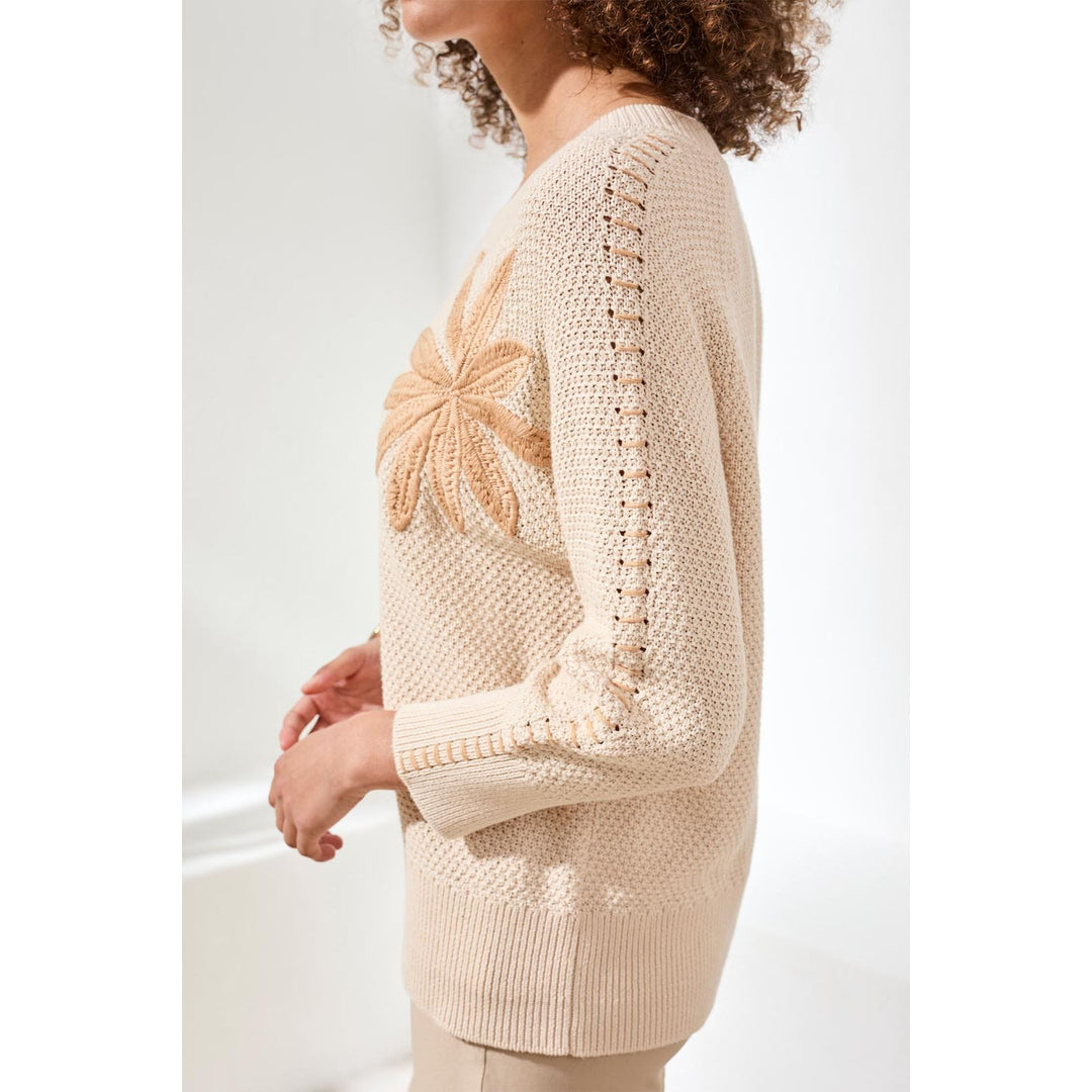 3/4 Sleeve Sweater w/ Embroidery