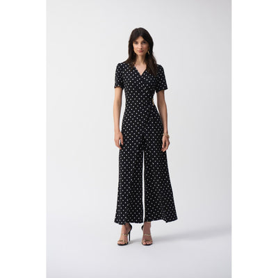 Silky Knit Dot Print Wrap Culotte Jumpsuit