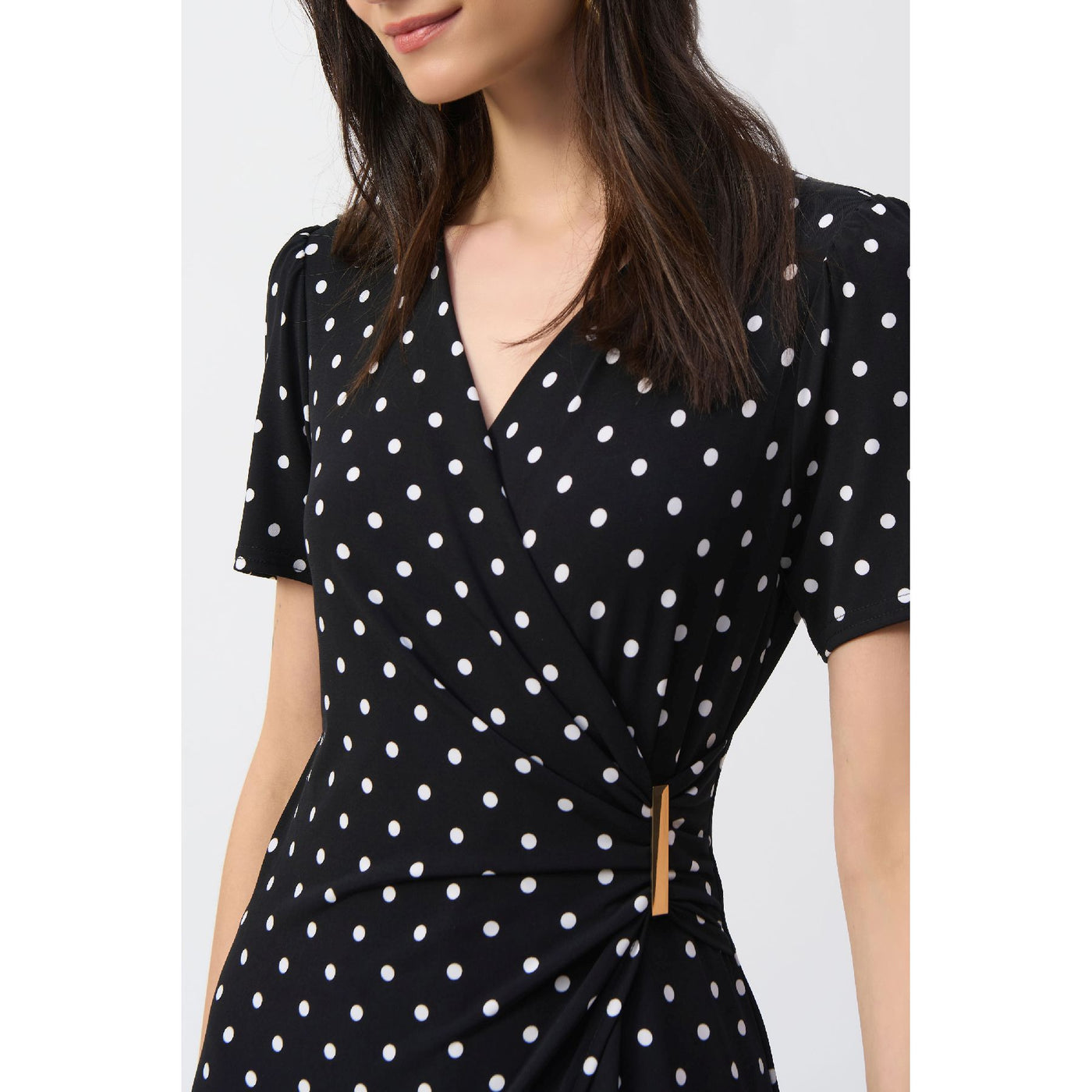 Silky Knit Dot Print Wrap Culotte Jumpsuit