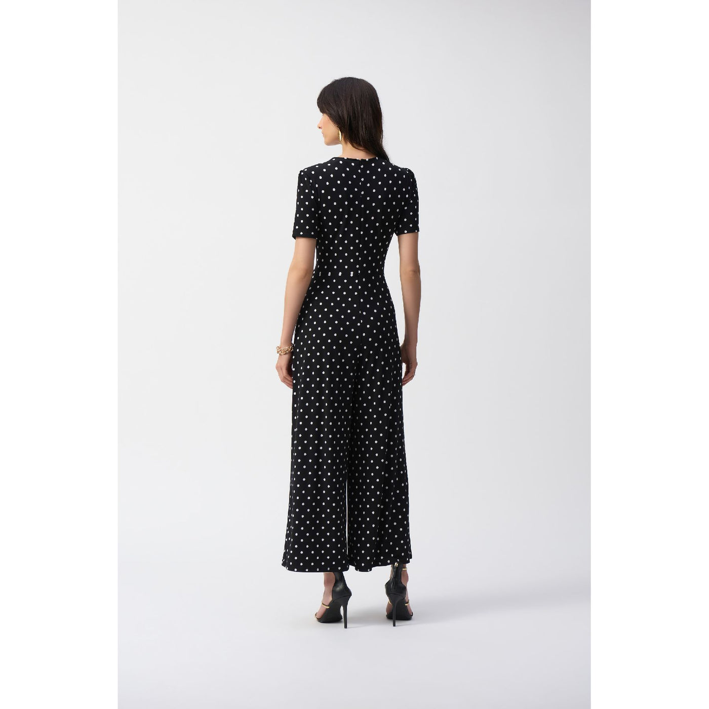 Silky Knit Dot Print Wrap Culotte Jumpsuit