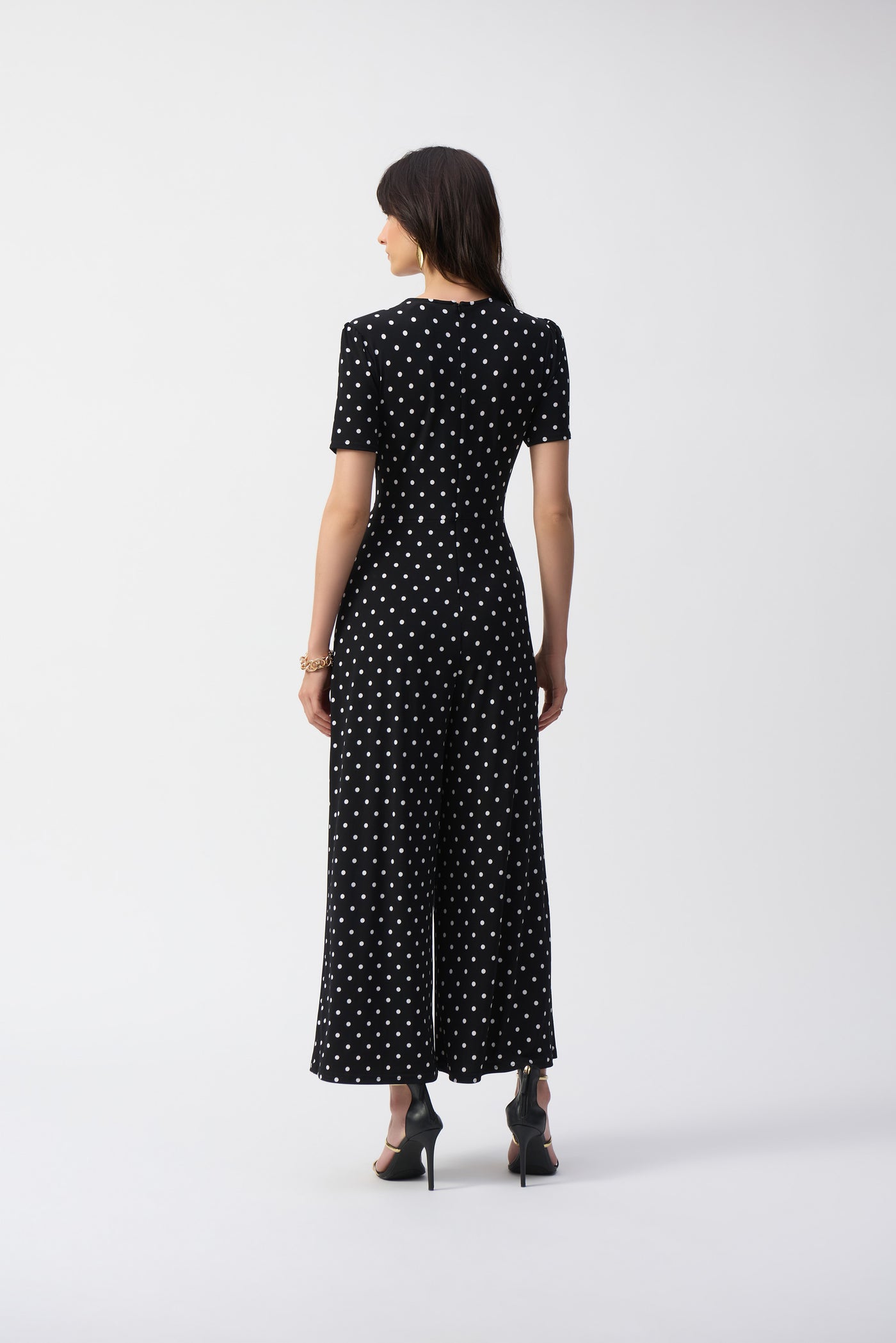 Silky Knit Dot Print Wrap Culotte Jumpsuit