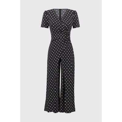 Silky Knit Dot Print Wrap Culotte Jumpsuit