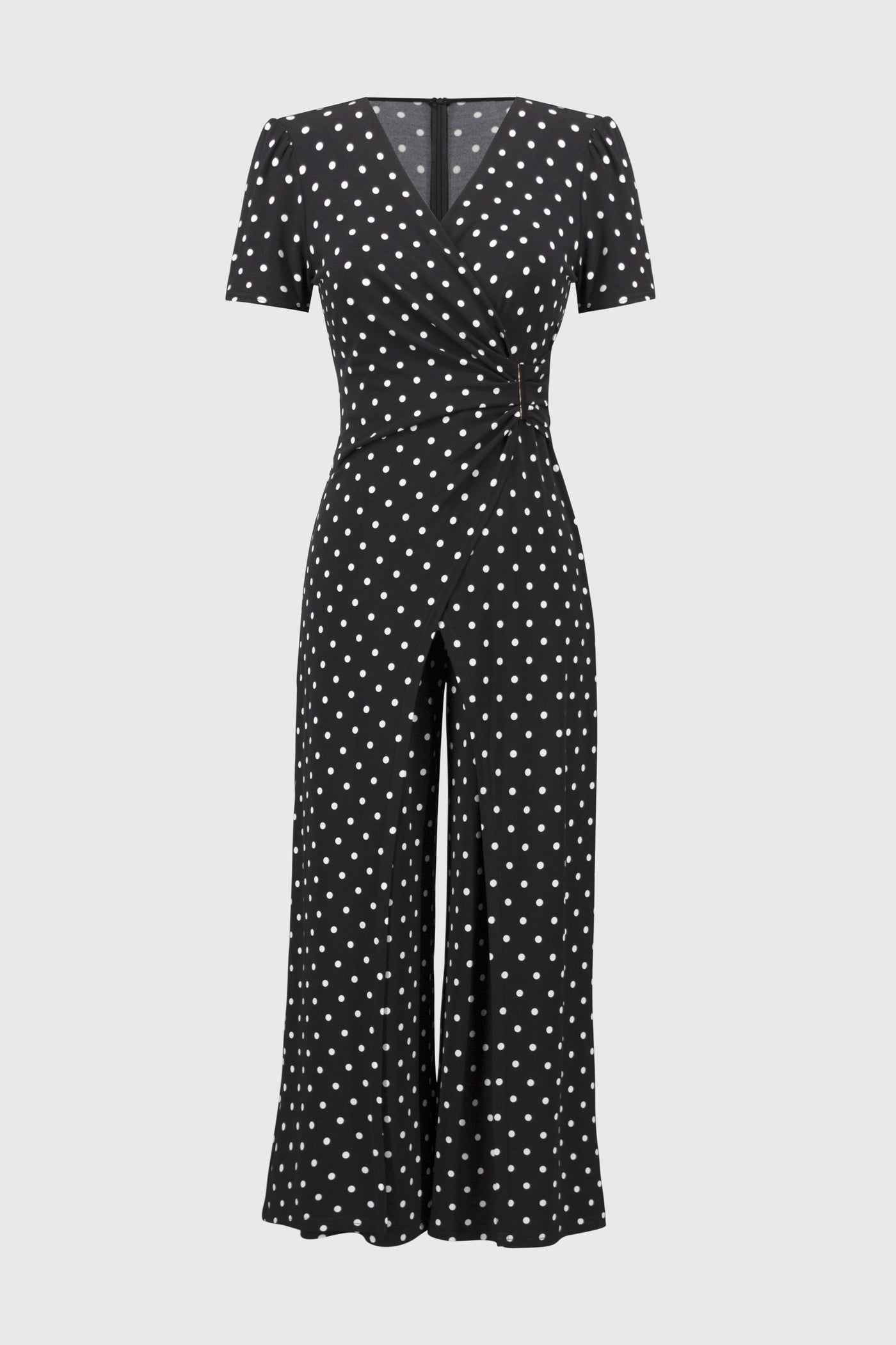 Silky Knit Dot Print Wrap Culotte Jumpsuit