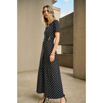 Silky Knit Dot Print Wrap Culotte Jumpsuit