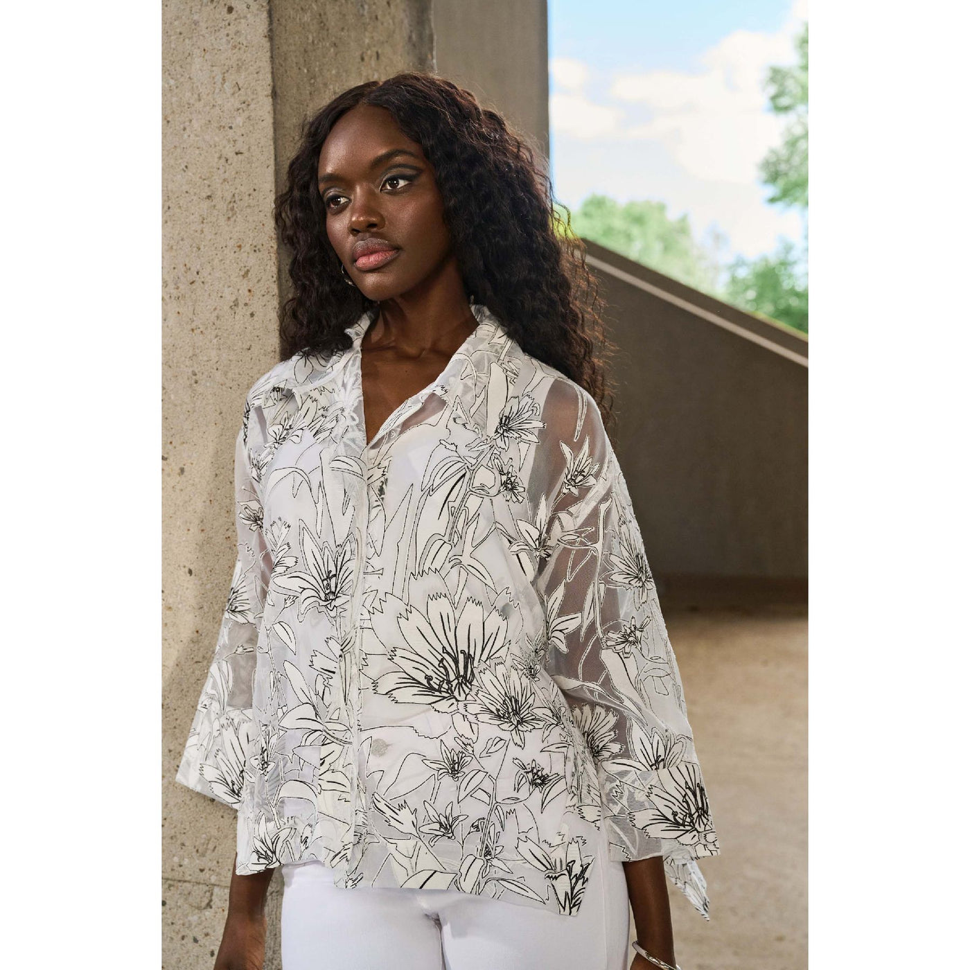 Organza Floral Print Boxy Cover-Up