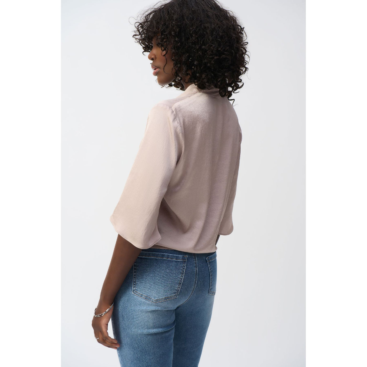 Satin V-Neck Top with Front Tie