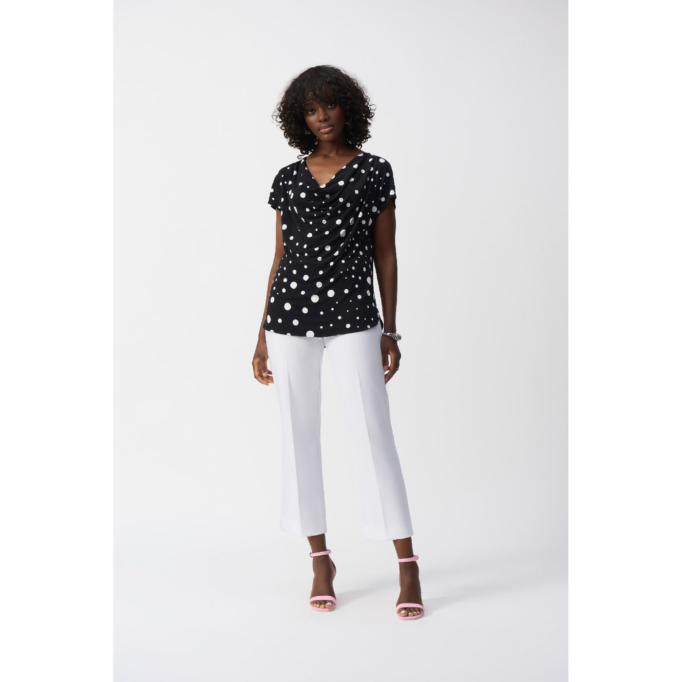 Silky Knit Dot Print Short Sleeve Top