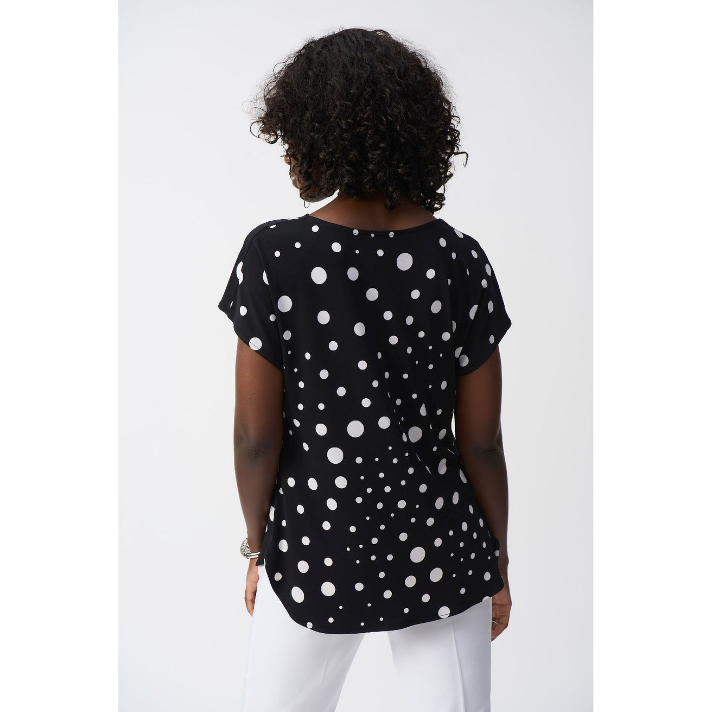 Silky Knit Dot Print Short Sleeve Top