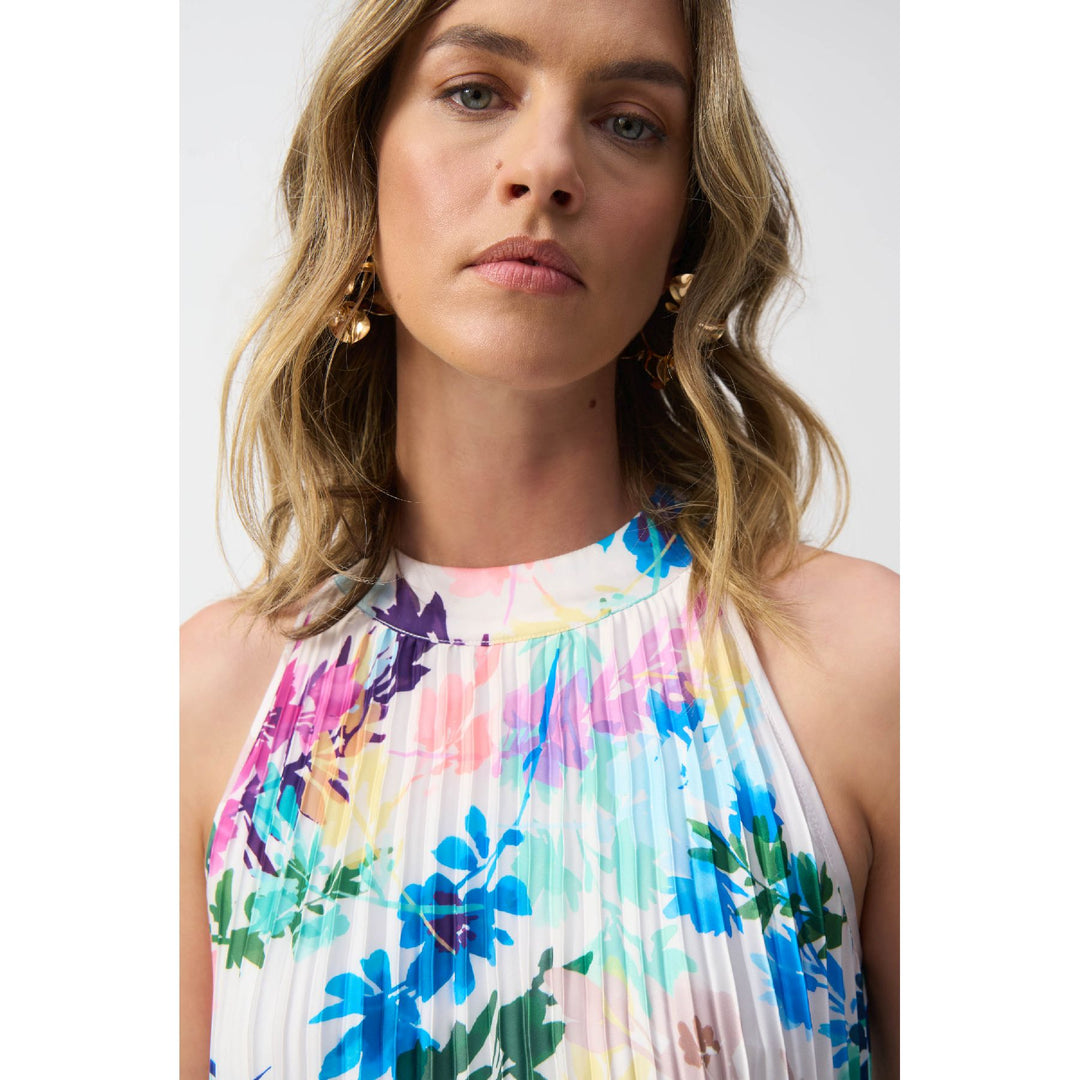 Robe longue plissée en satin à imprimé floral