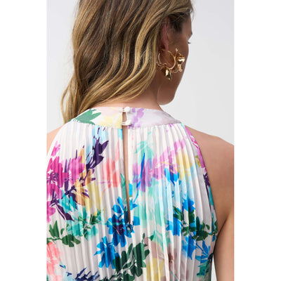 Pleated Satin Floral Print Maxi Dress