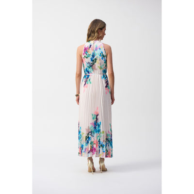 Pleated Satin Floral Print Maxi Dress