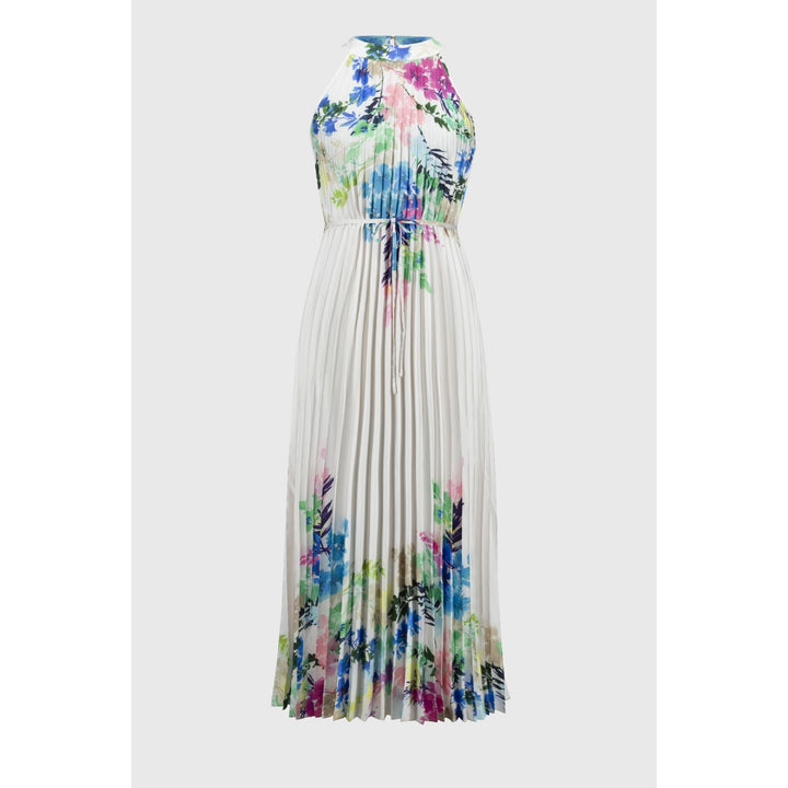 Robe longue plissée en satin à imprimé floral