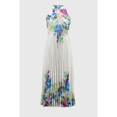 Pleated Satin Floral Print Maxi Dress