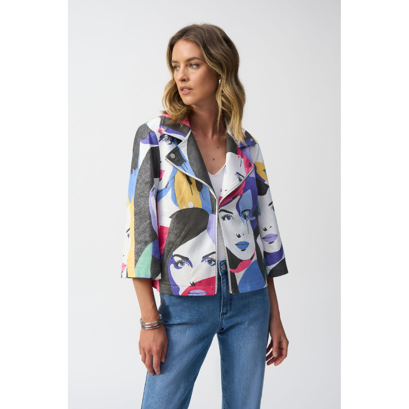 Faux Suede Face Print Trapeze Jacket