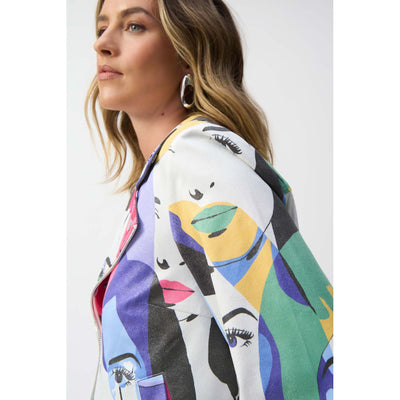 Faux Suede Face Print Trapeze Jacket