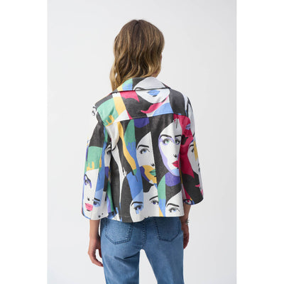 Faux Suede Face Print Trapeze Jacket