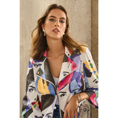 Faux Suede Face Print Trapeze Jacket