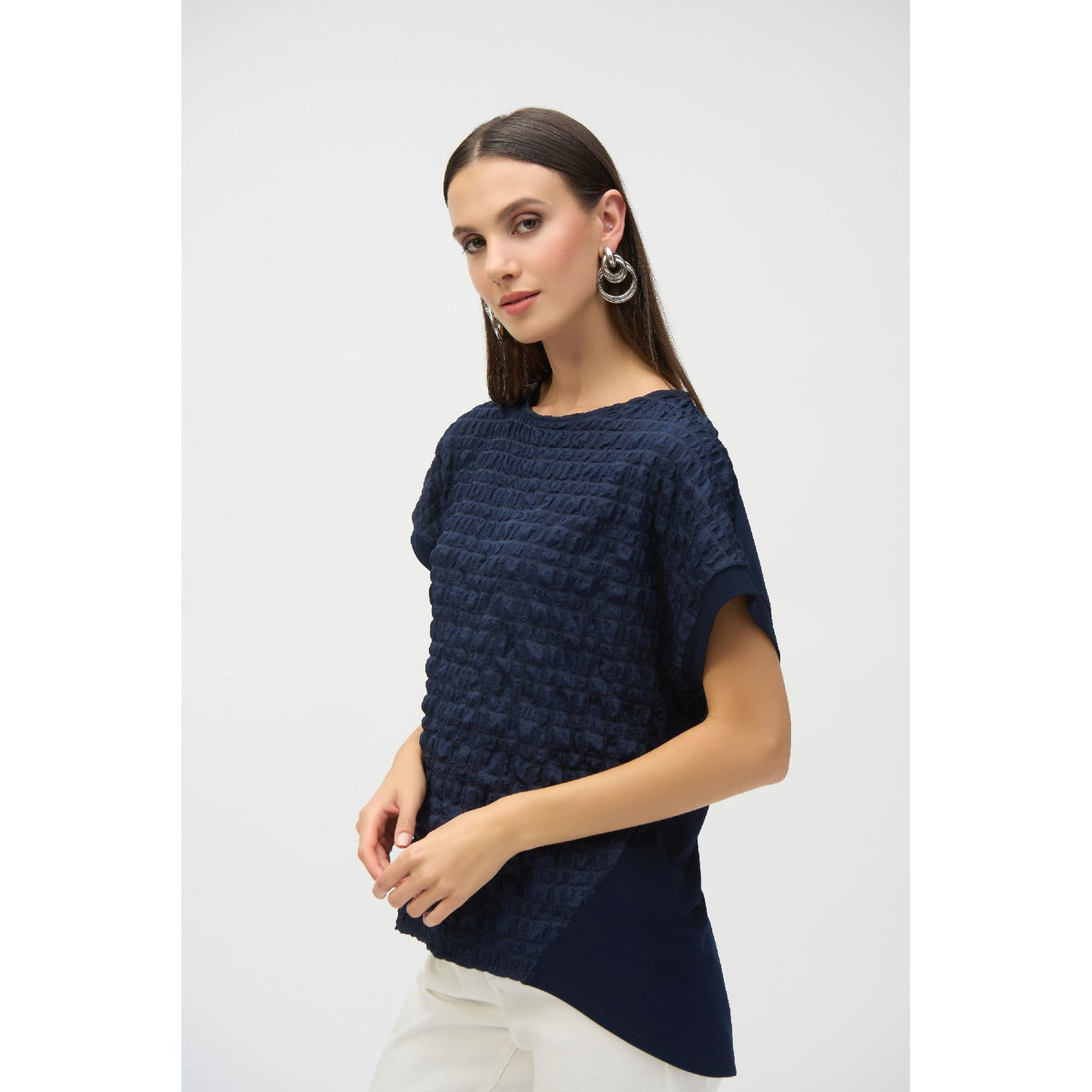 Bubble Jacquard and Silky Knit Straight Top