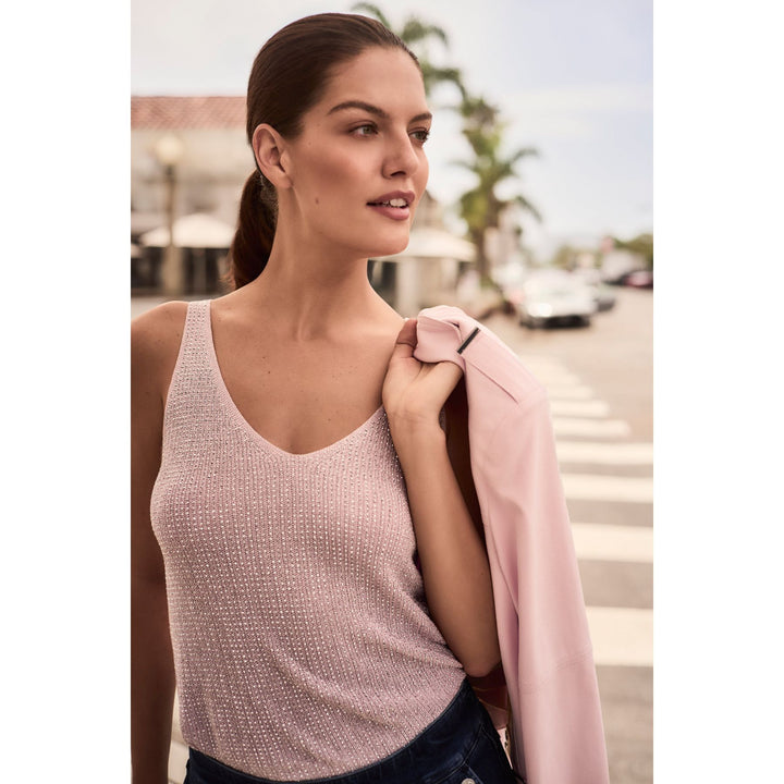 Metallic Knitted Camisole with Rhinestones