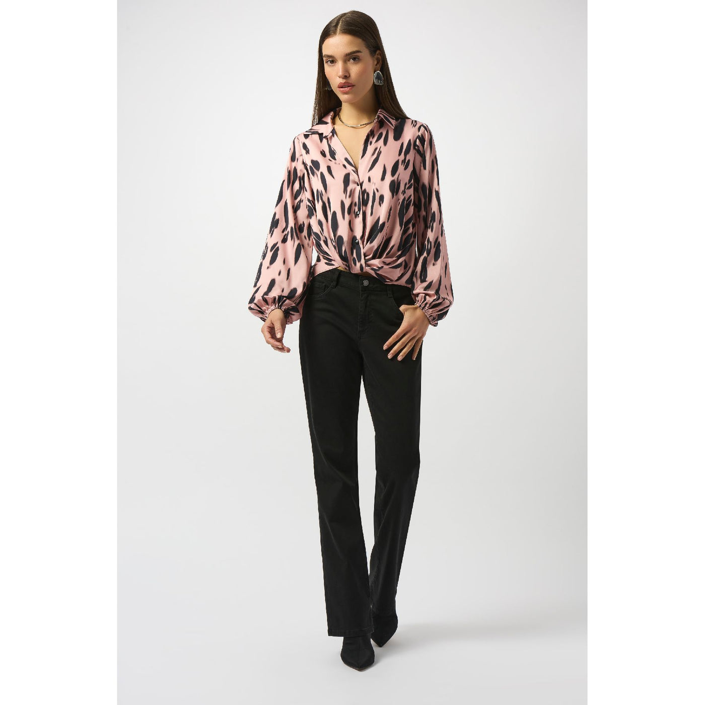 Recycled Satin Animal Print Draped Top