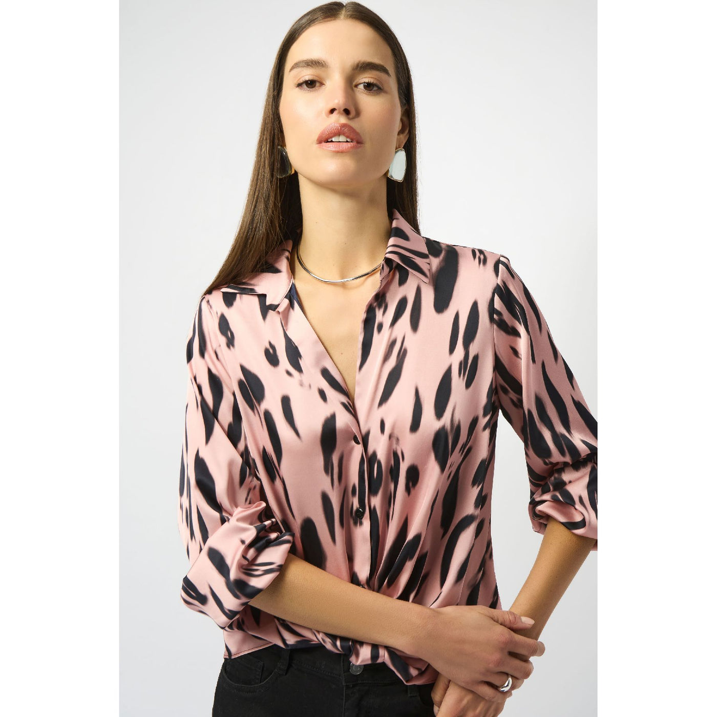 Recycled Satin Animal Print Draped Top