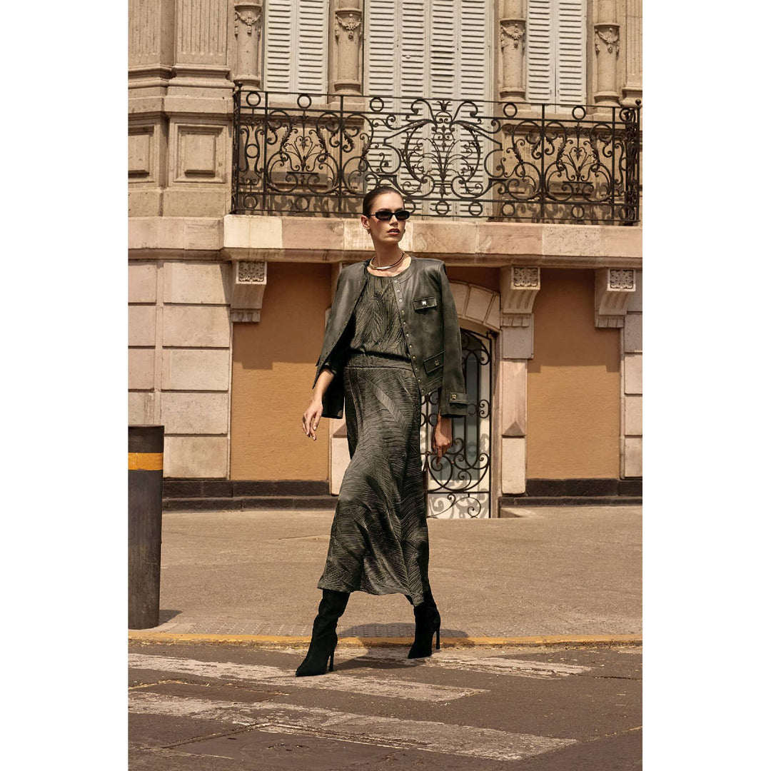 Pleated Satin Long Flared Skirt