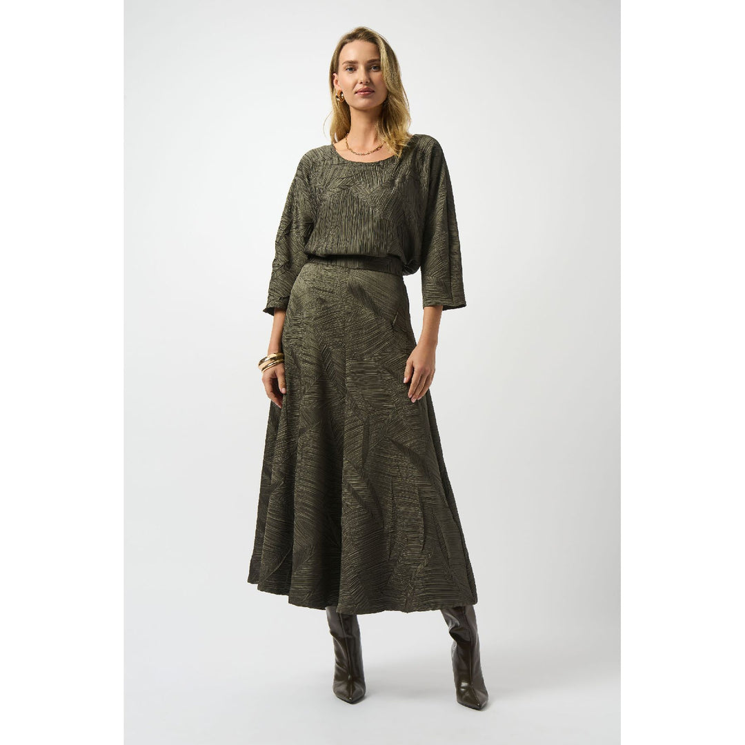 Pleated Satin Long Flared Skirt