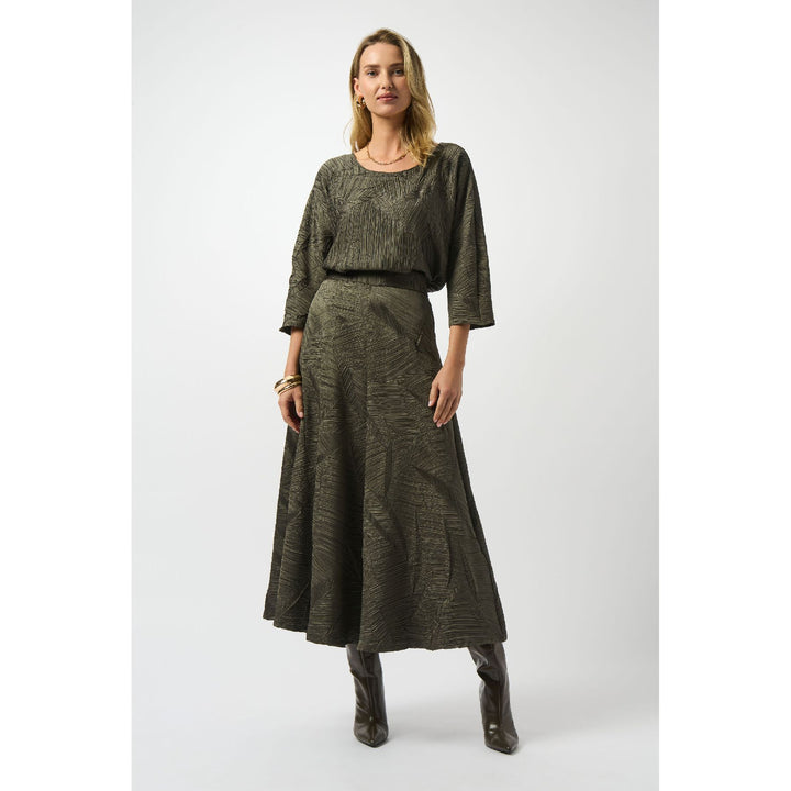 Pleated Satin Long Flared Skirt