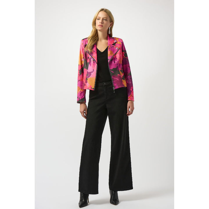 Foiled Faux Suede Abstract Print Fitted Jacket
