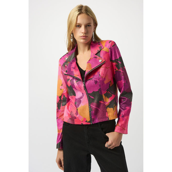 Foiled Faux Suede Abstract Print Fitted Jacket