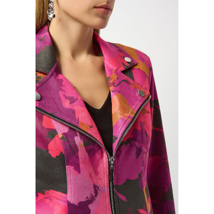 Foiled Faux Suede Abstract Print Fitted Jacket