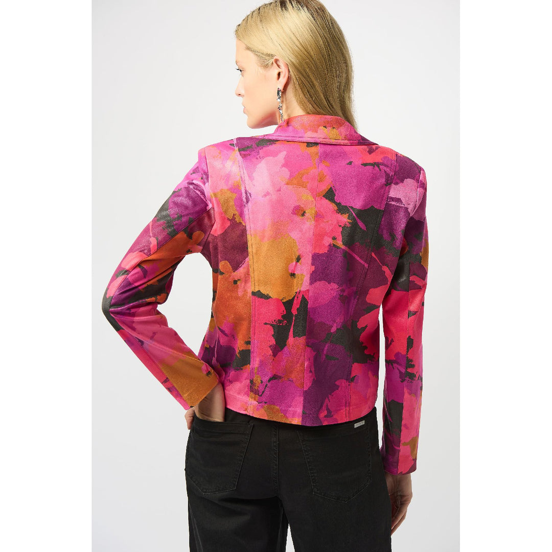 Foiled Faux Suede Abstract Print Fitted Jacket