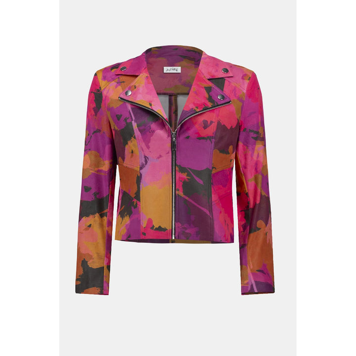 Foiled Faux Suede Abstract Print Fitted Jacket