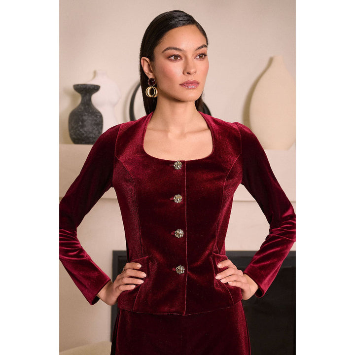 Velvet Square Neck Fitted Blazer