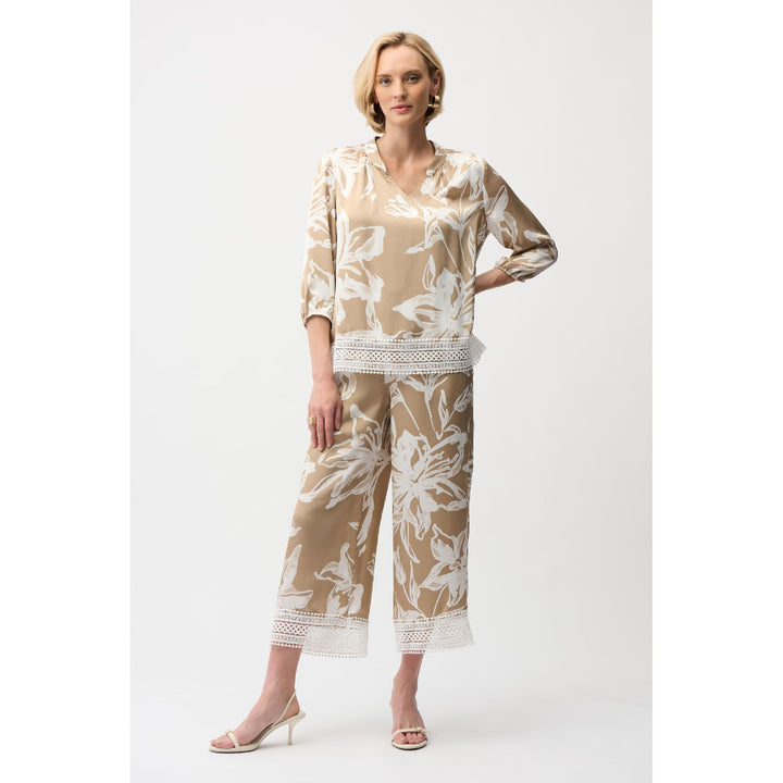 Satin Floral Print Straight Top With Mandarin Collar