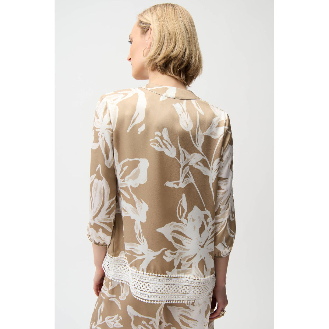 Satin Floral Print Straight Top With Mandarin Collar