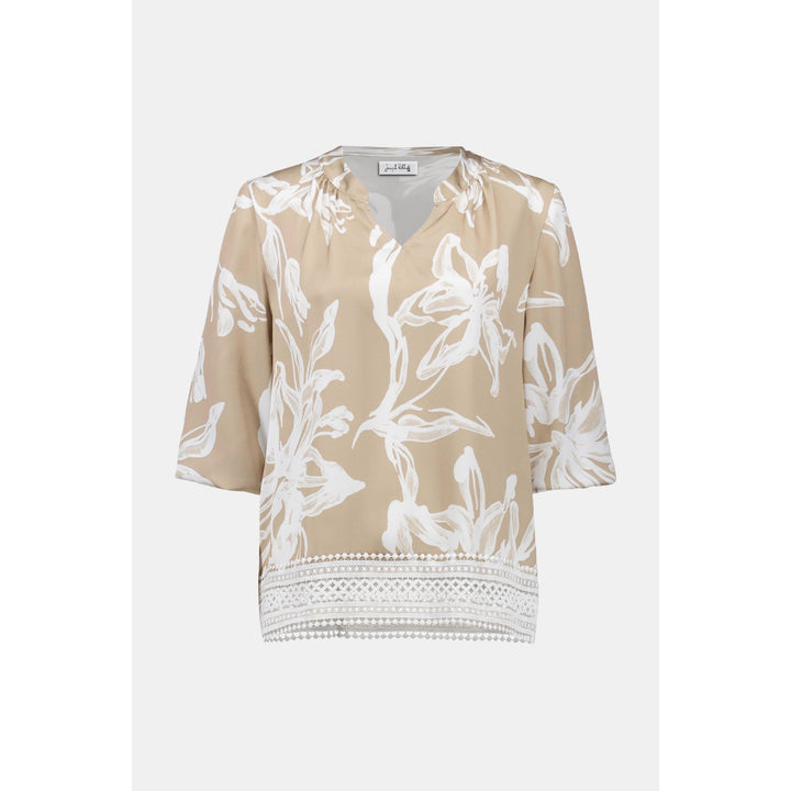 Satin Floral Print Straight Top With Mandarin Collar