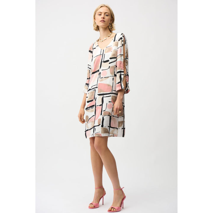 Recycled Satin Abstract Print Trapeze Dress w/ Gold Detail