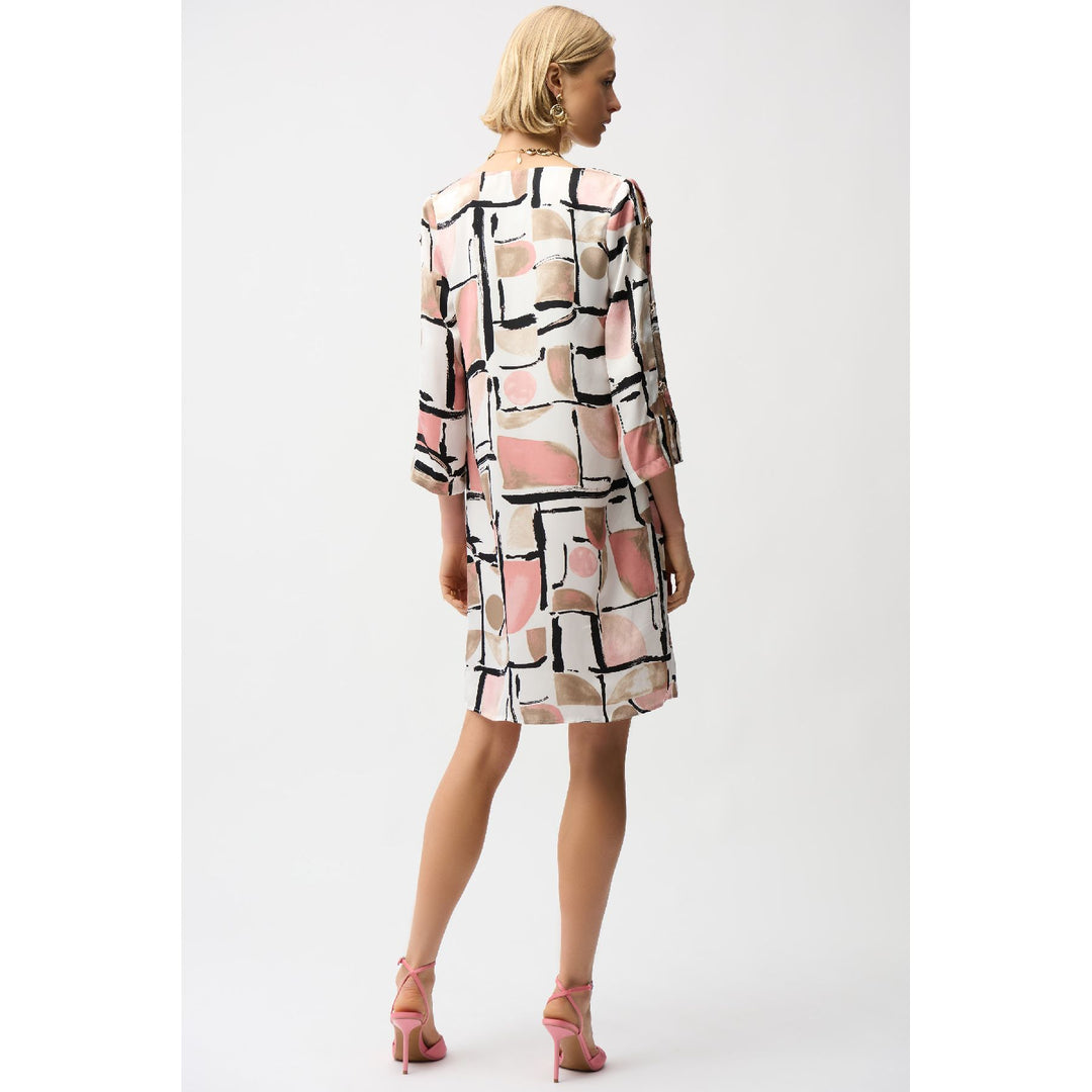 Recycled Satin Abstract Print Trapeze Dress w/ Gold Detail