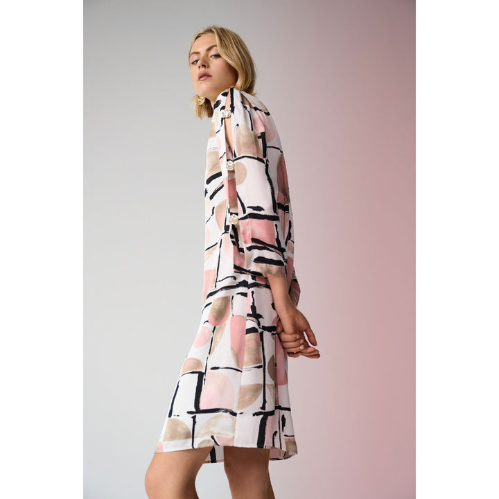 Recycled Satin Abstract Print Trapeze Dress w/ Gold Detail