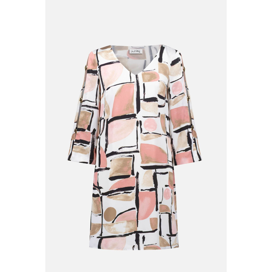 Recycled Satin Abstract Print Trapeze Dress w/ Gold Detail