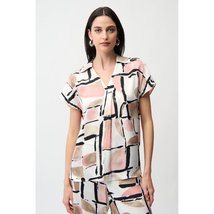 Recycled Satin Abstract Print Boxy Top With V-neckline