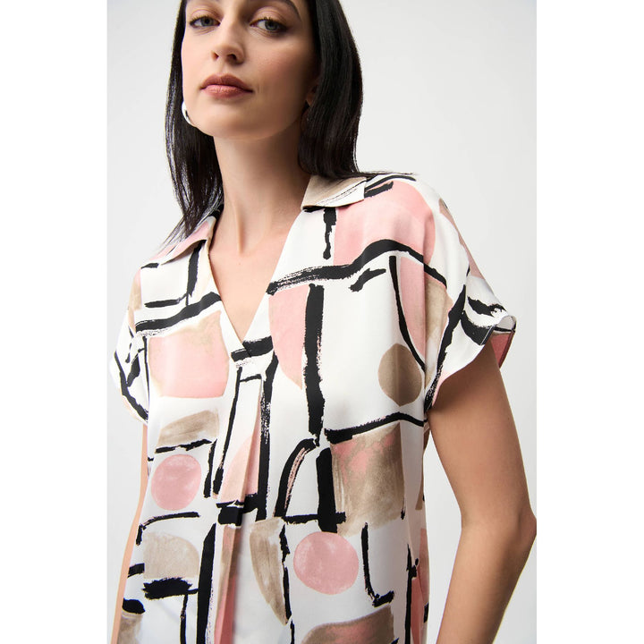 Recycled Satin Abstract Print Boxy Top With V-neckline