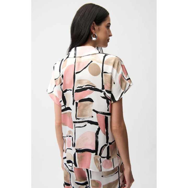 Recycled Satin Abstract Print Boxy Top With V-neckline