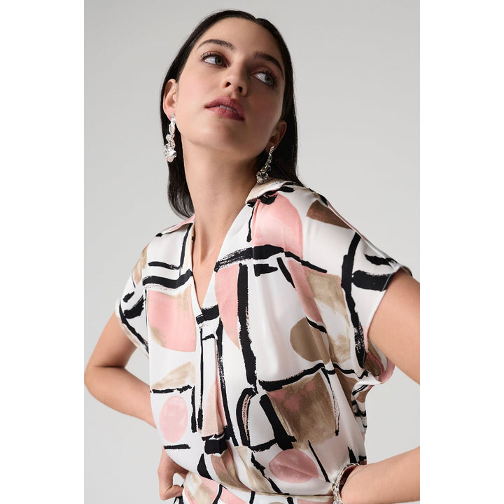 Recycled Satin Abstract Print Boxy Top With V-neckline