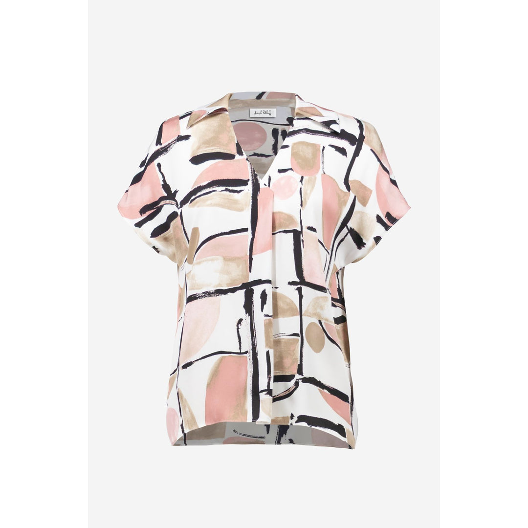 Recycled Satin Abstract Print Boxy Top With V-neckline