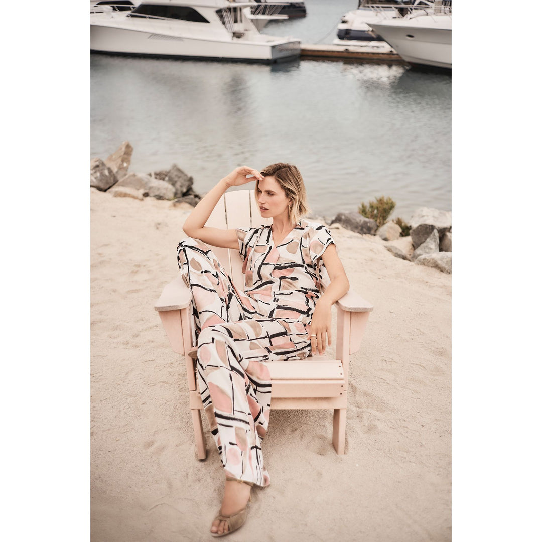 Recycled Satin Abstract Print Boxy Top With V-neckline